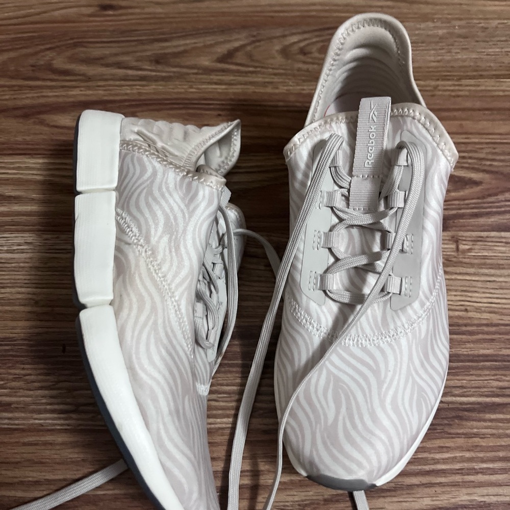 Reebok Women's Light Cream Zebra-Pattern Athletic Sneakers